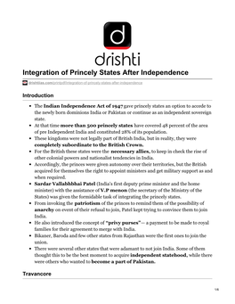 Integration of Princely States After Independence