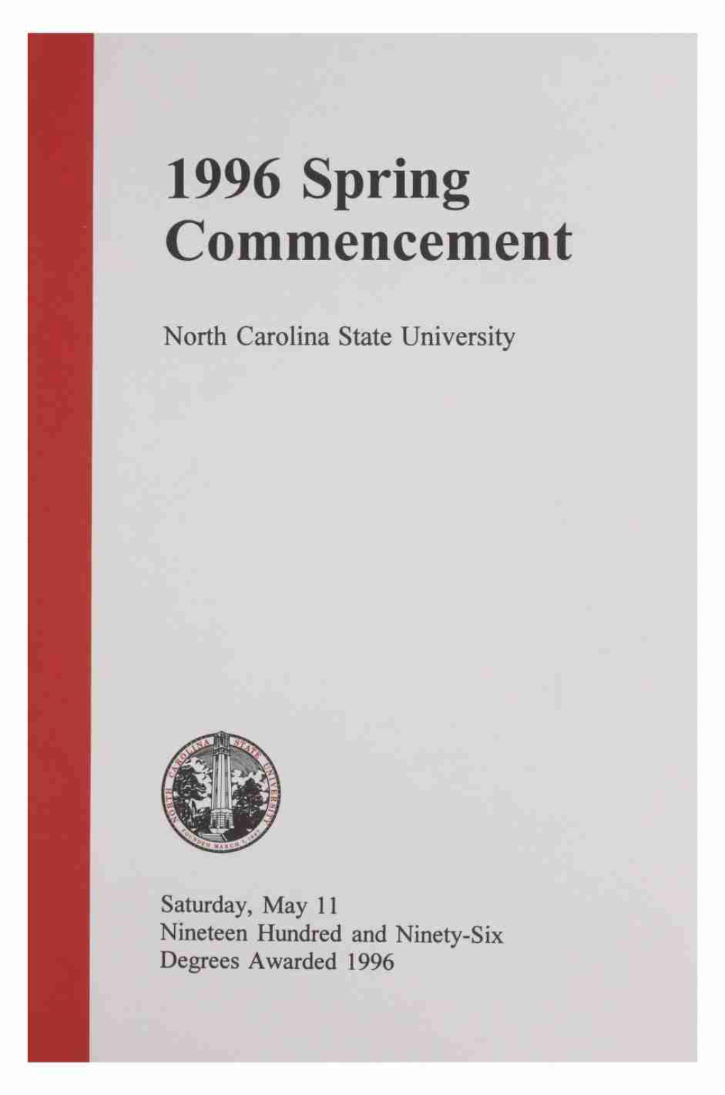 1996 Spring Commencement North Carolina State University Saturday