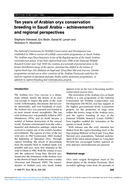 Ten Years of Arabian Oryx Conservation Breeding in Saudi Arabia - Achievements and Regional Perspectives