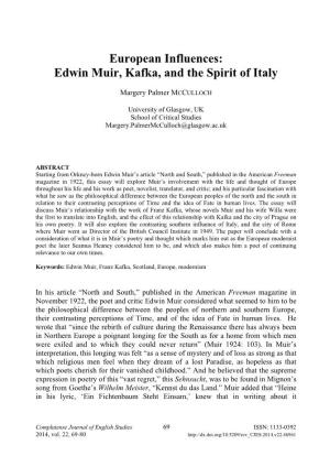 Edwin Muir, Kafka, and the Spirit of Italy