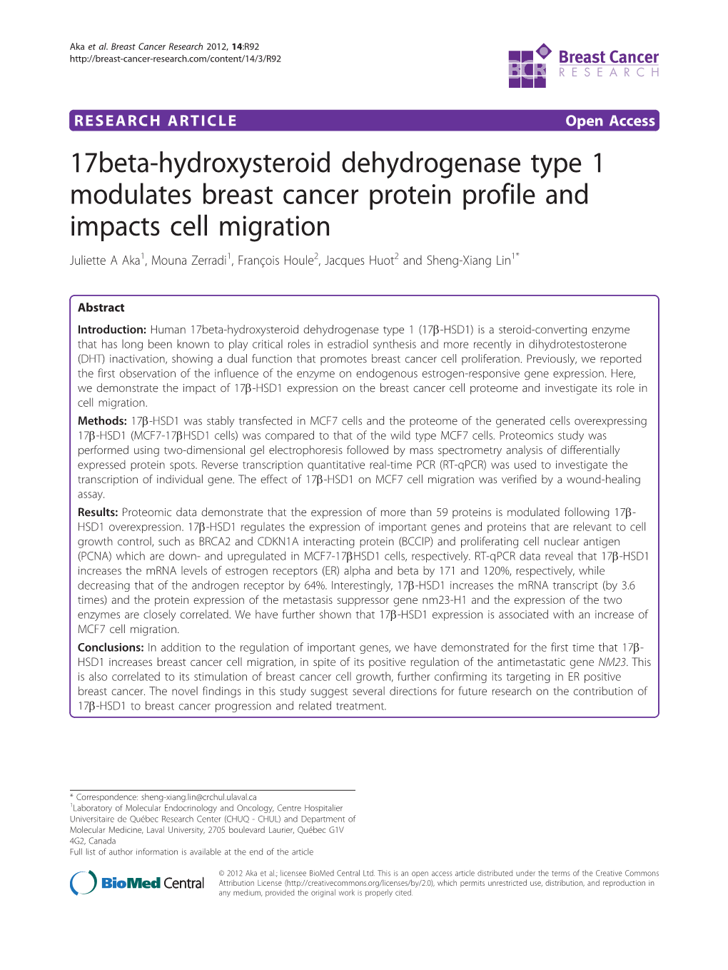 17Beta-Hydroxysteroid Dehydrogenase Type 1 Modulates