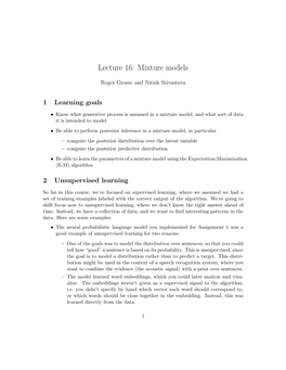 Lecture 16: Mixture Models