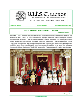 Royal Wedding: Titles , Tiaras, Traditions -- James K