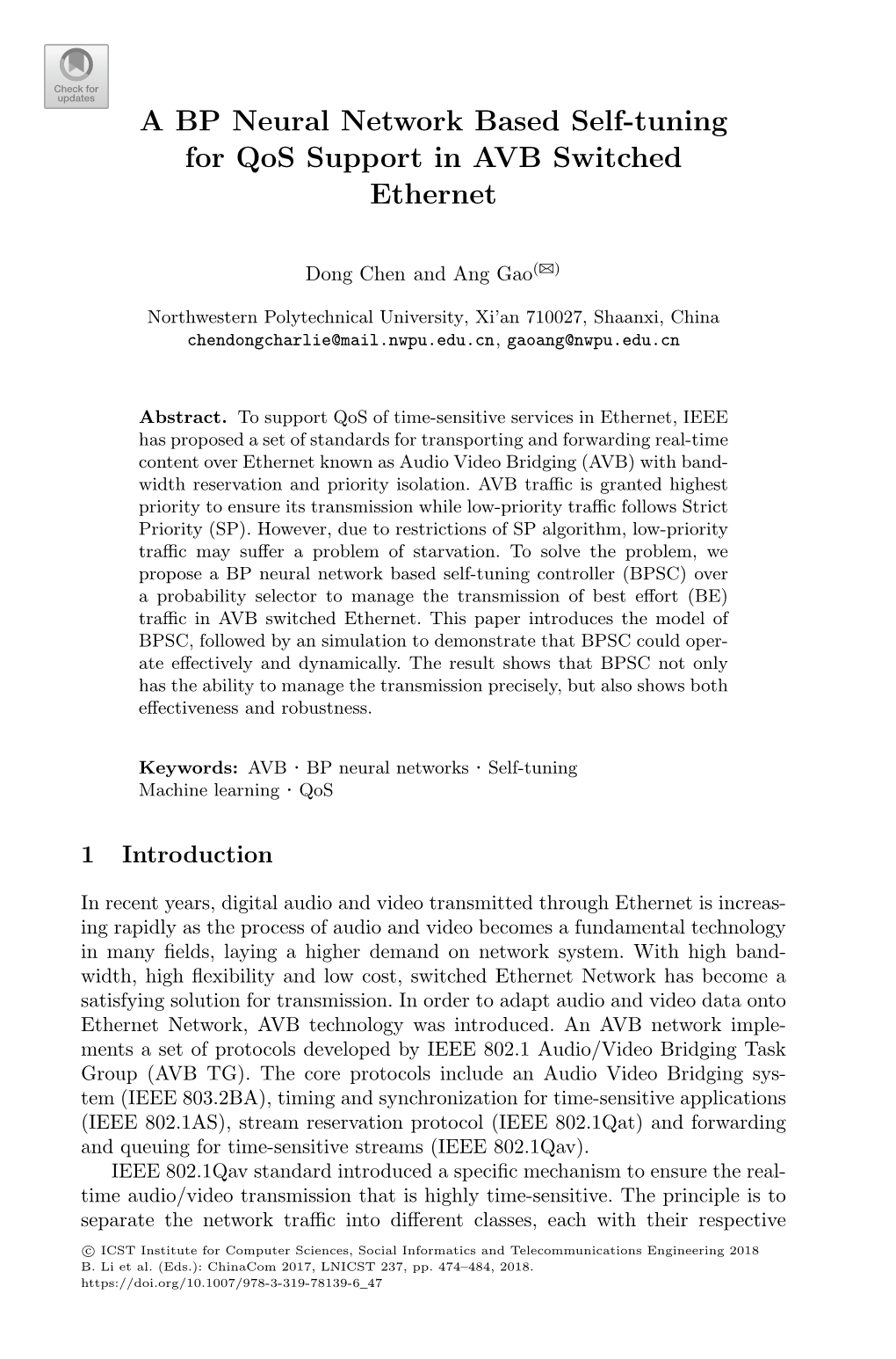 A BP Neural Network Based Self-Tuning for Qos Support in AVB Switched Ethernet