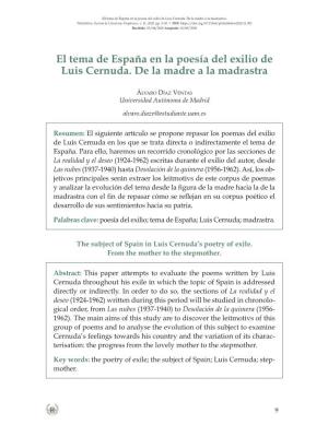 El Tema De España En La Poesía Del Exilio De Luis Cernuda. De La Madre a La Madrastra»