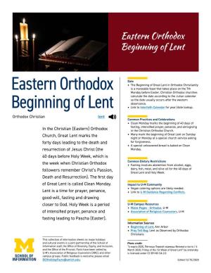 Eastern Orthodox Beginning of Lent