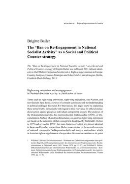 Brigitte Bailer the “Ban on Re-Engagement in National Socialist Activity” As a Social and Political Counter-Strategy