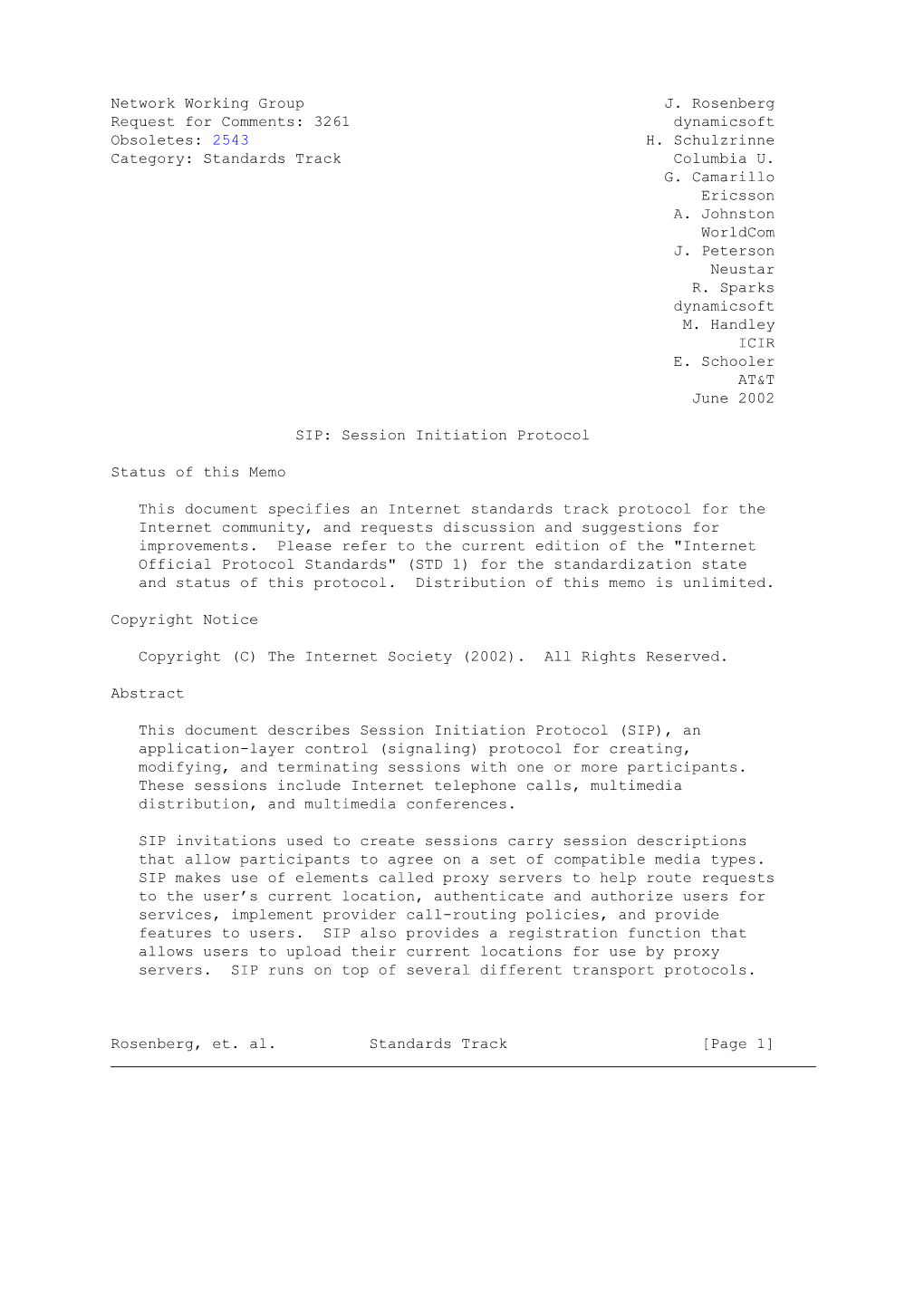 RFC 3261 SIP: Session Initiation Protocol June 2002