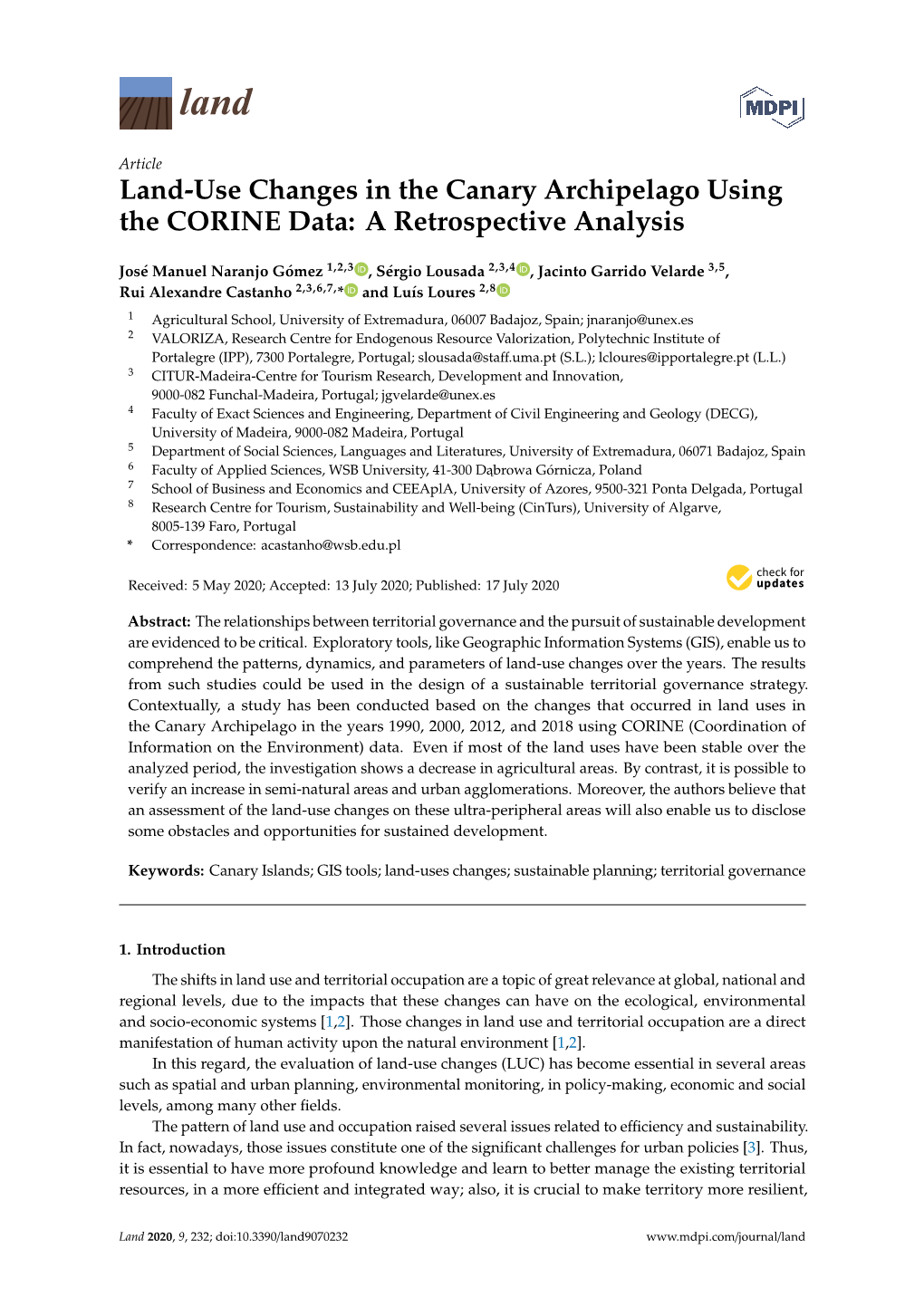 Land-Use Changes in the Canary Archipelago Using the CORINE Data: a Retrospective Analysis