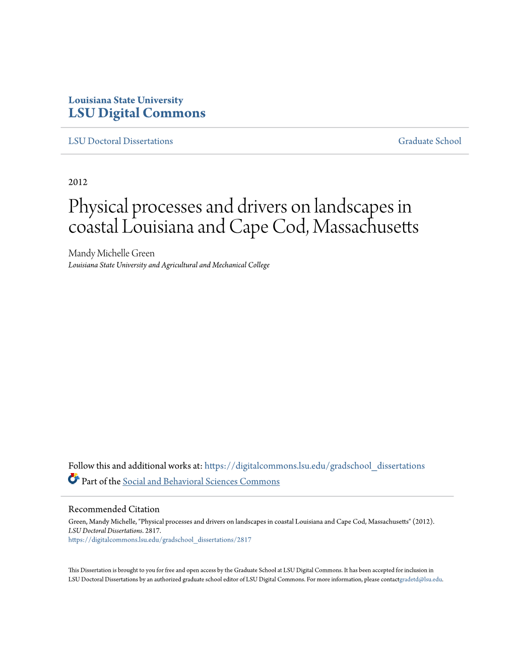 Physical Processes and Drivers on Landscapes in Coastal Louisiana