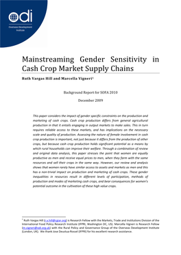 Mainstreaming Gender Sensitivity in Cash Crop Market Supply Chains