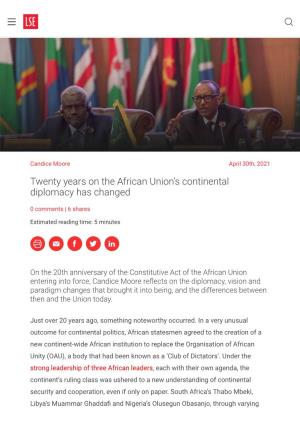 Twenty Years on the African Union's Continental Diplomacy Has Changed