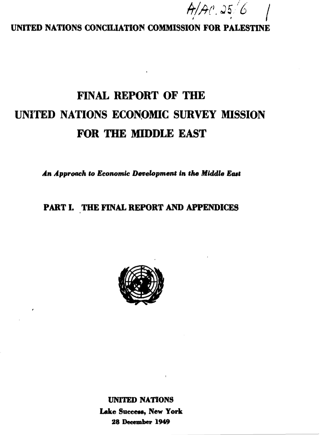 Final Report of the United Nations Econ,Omic Survey Mission for the Middle East