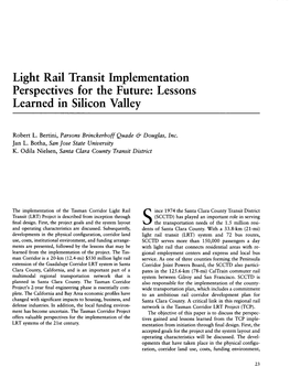 Light Rail Transit Implementation Perspectives for the Future: Lessons Learned in Silicon Valley
