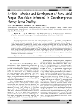 Phacidium Infestans) in Container-Grown Norway Spruce Seedlings
