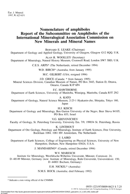 Nomenclature of Amphiboles Report of the Subcommittee on Amphiboles of the International Mineralogical Association Commission on New Minerals and Mineral Names