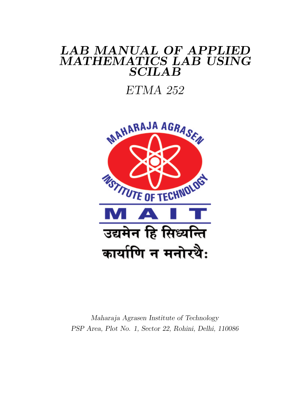 Lab Manual of Applied Mathematics Lab Using Scilab Etma 252
