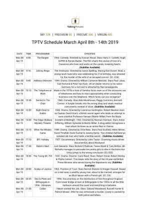 TPTV Schedule March April 8Th - 14Th 2019