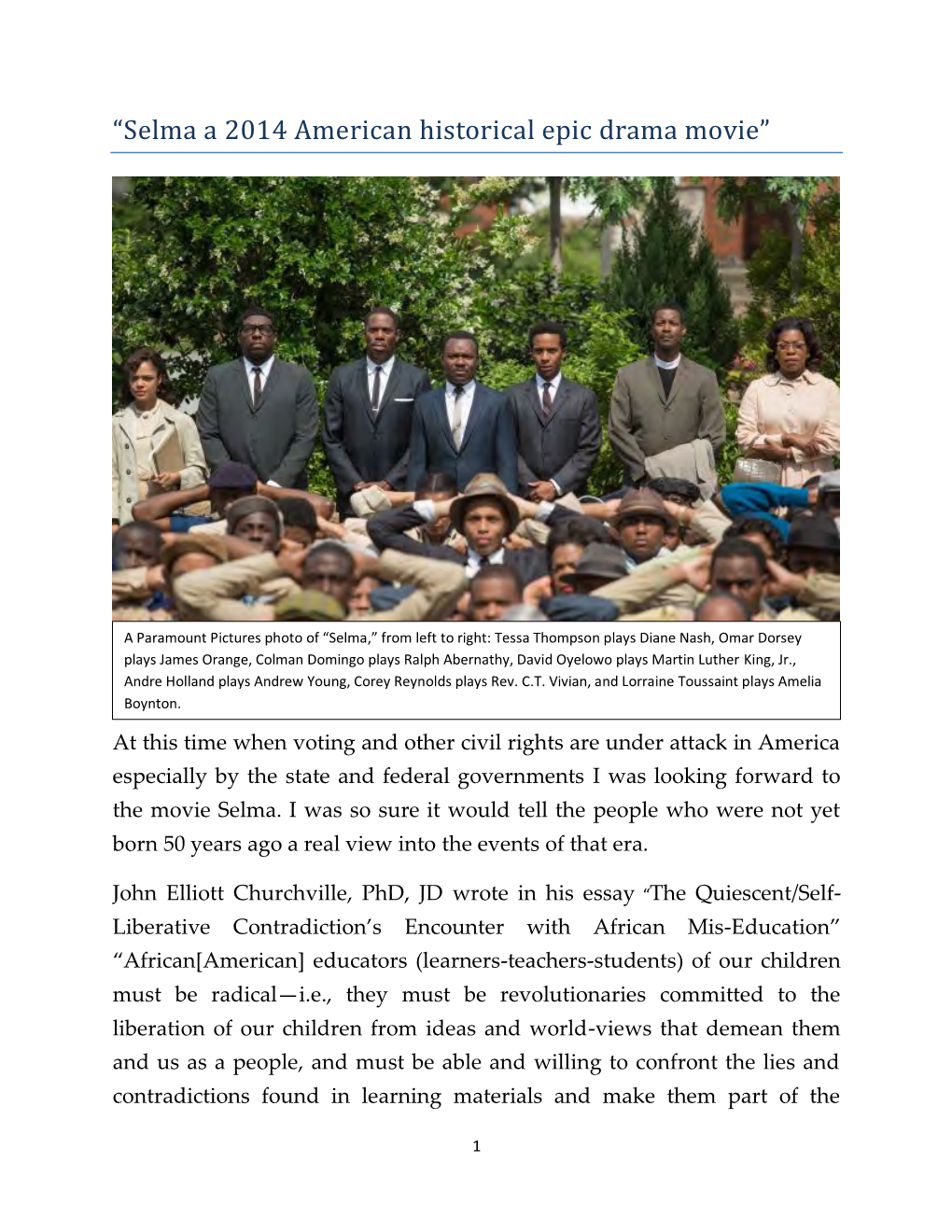 Selma a 2014 American Historical Epic Drama Movie,” January, 2015