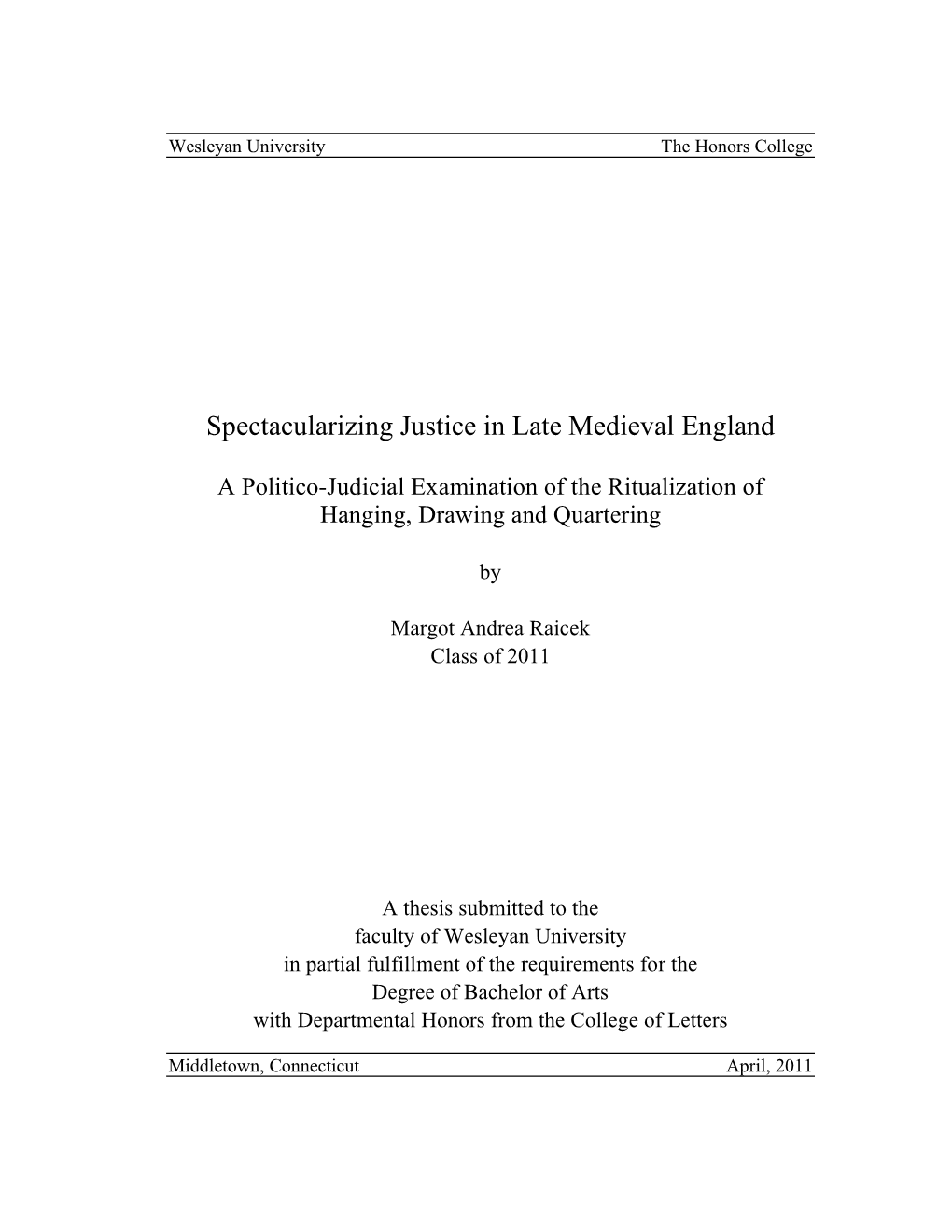 Spectacularizing Justice in Late Medieval England