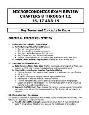 Microeconomics Exam Review Chapters 8 Through 12, 16, 17 and 19