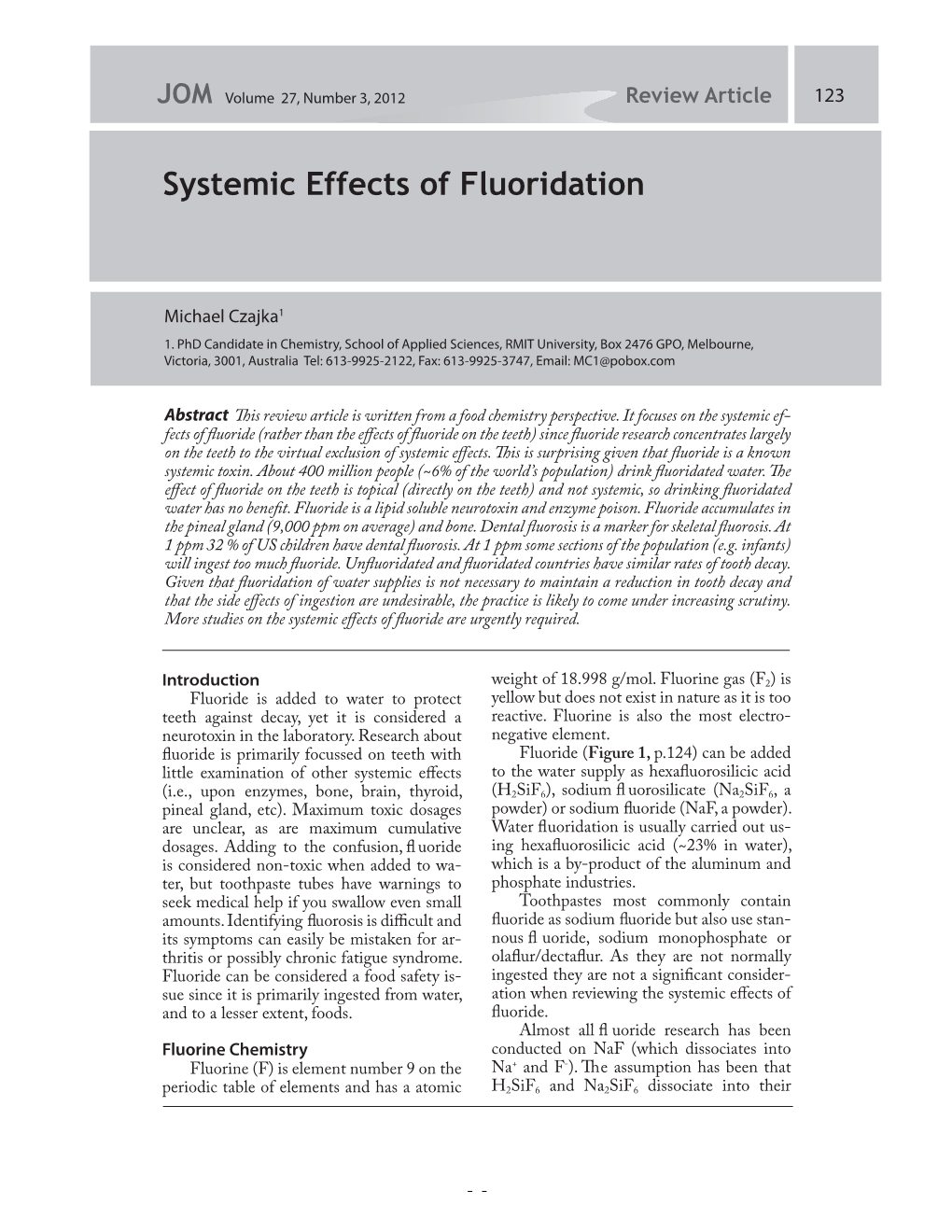 Systemic Effects of Fluoridation