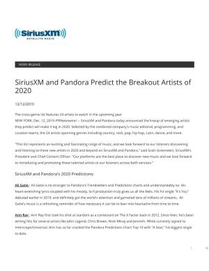 Siriusxm and Pandora Predict the Breakout Artists of 2020
