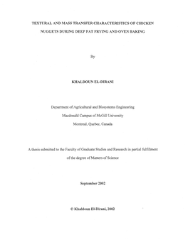 Textural and Mass Transfer Characteristics of Chicken