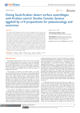 Dating Saudi Arabian Desert Surface Assemblages with Arabian Ostrich Struthio Camelus Syriacus Eggshell by C14: Propositions for Palaeoecology and Extinction