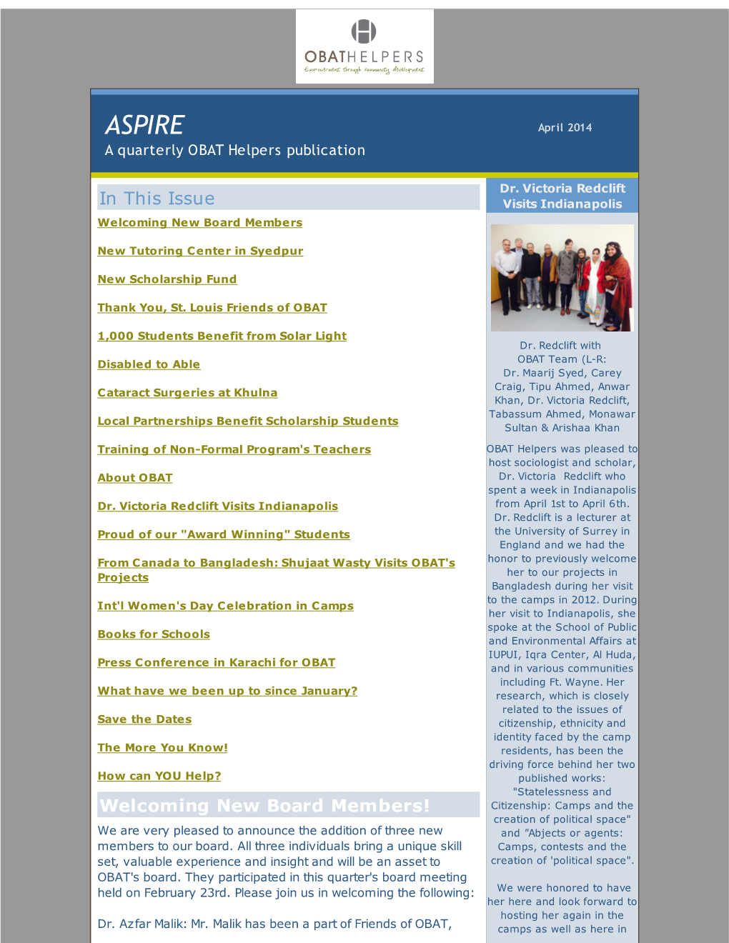 ASPIRE April 2014 a Quarterly OBAT Helpers Publication