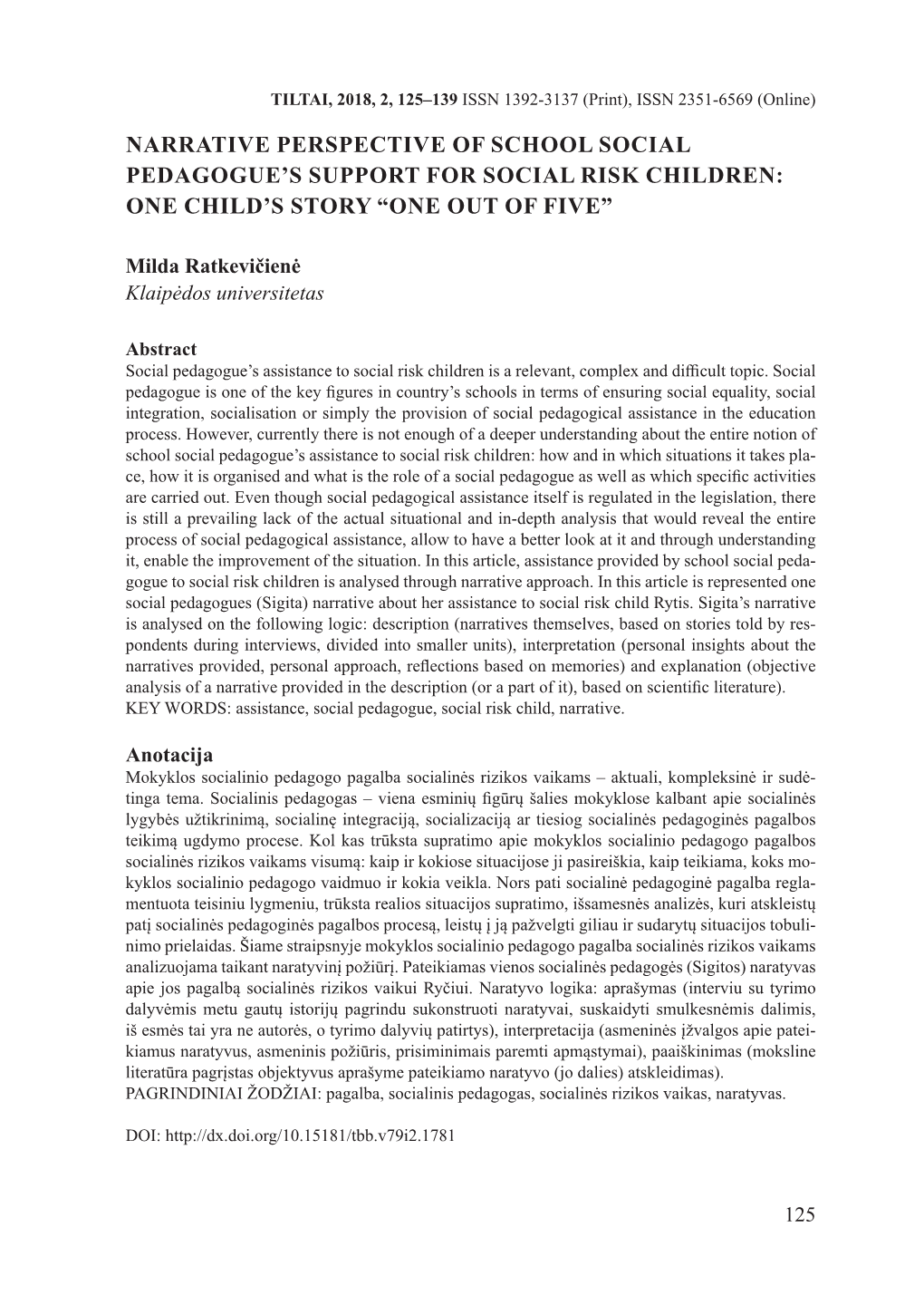 Narrative Perspective of School Social Pedagogue's Support for Social Risk Children