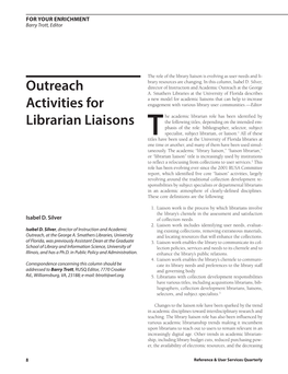 Outreach Activities for Librarian Liaisons