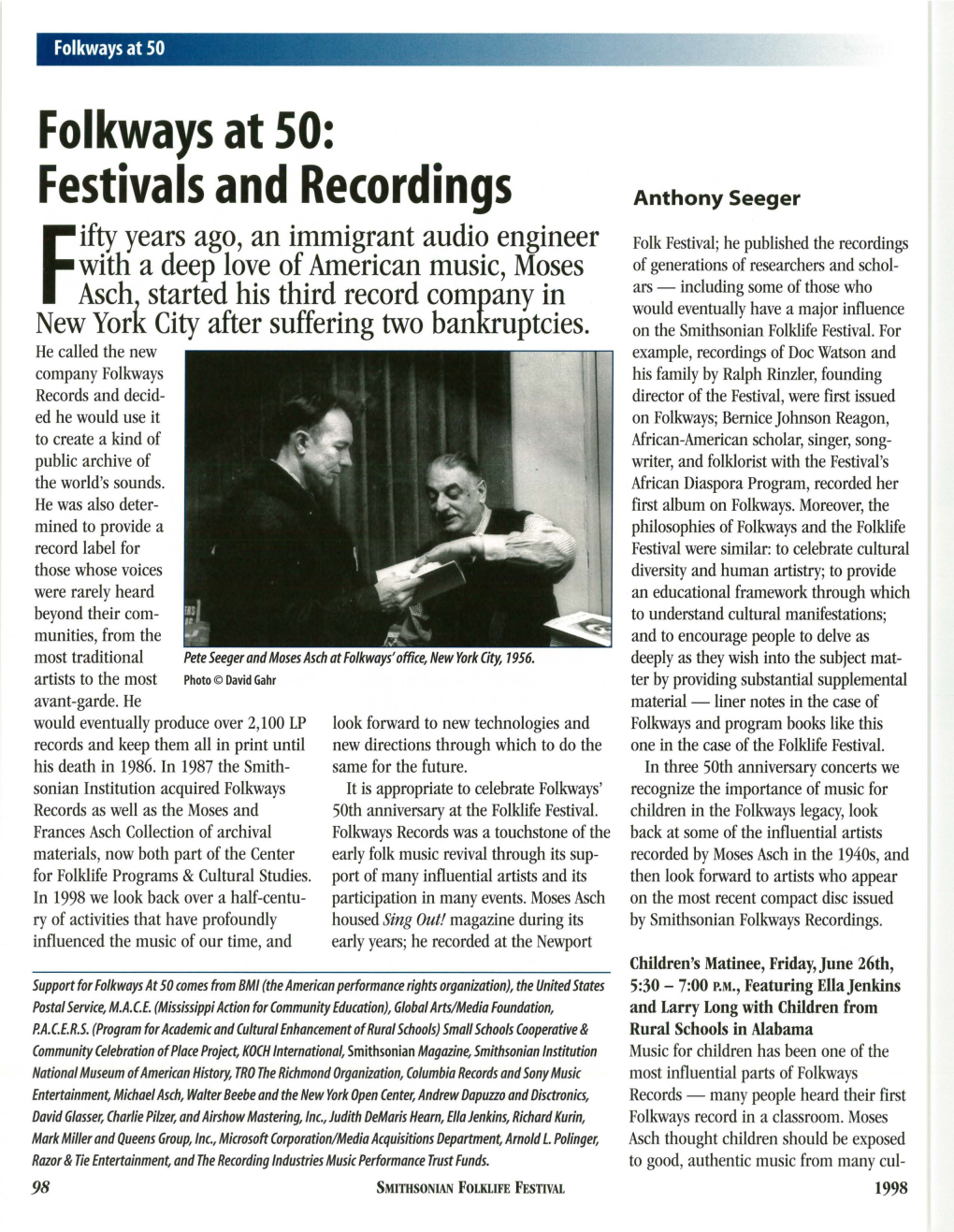 Folkways at SO: Festivals and Recordings