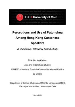 Perceptions and Use of Putonghua Among Hong Kong Cantonese Speakers