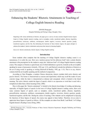 Enhancing the Students' Rhetoric Attainments in Teaching of College