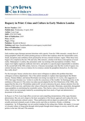 Roguery in Print: Crime and Culture in Early Modern London