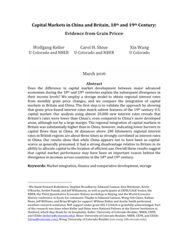 Capital Markets in China and Britain, 18Th and 19Th Century: Evidence
