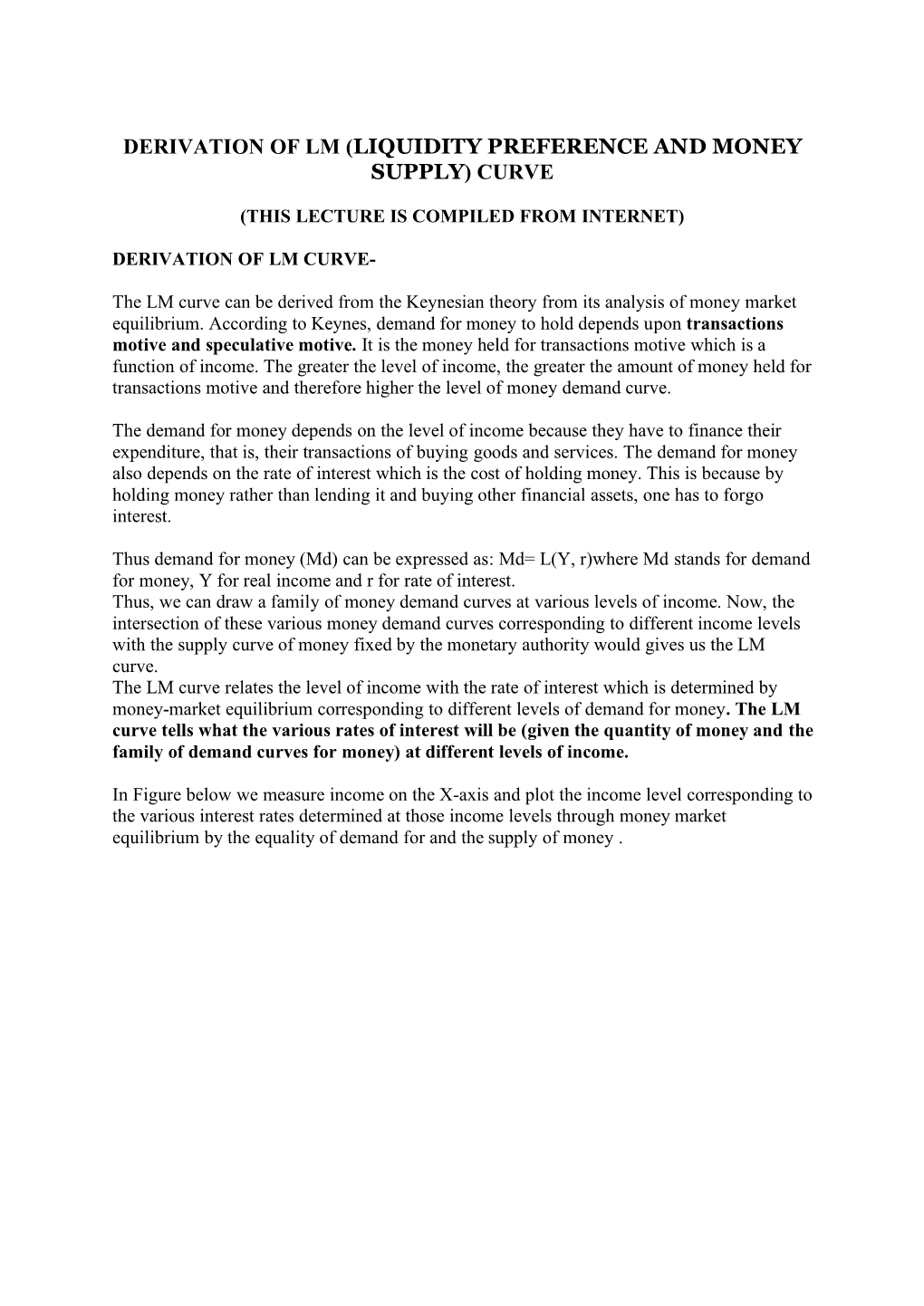 Derivation of Lm (Liquidity Preference and Money Supply) Curve