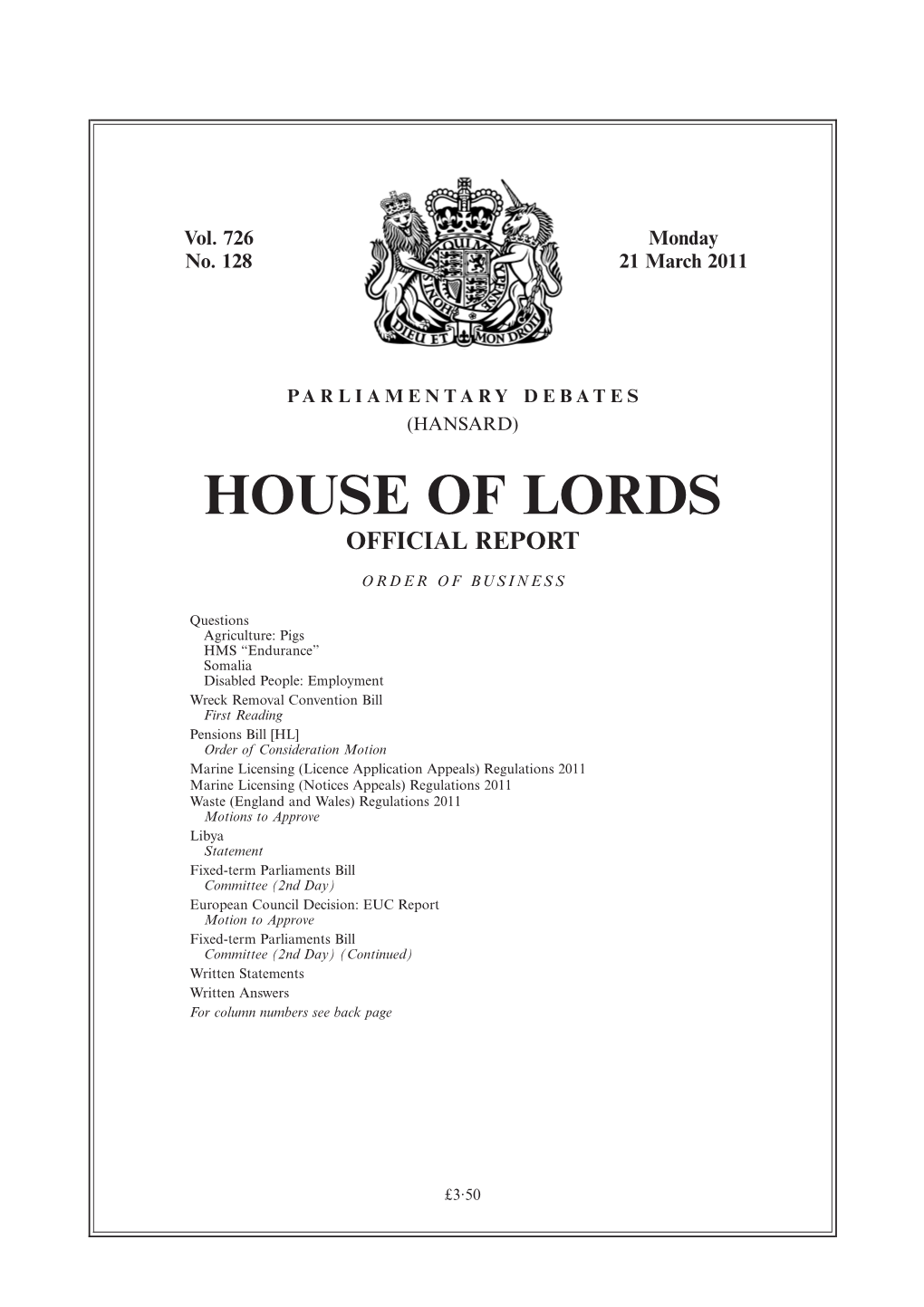 House of Lords Official Report