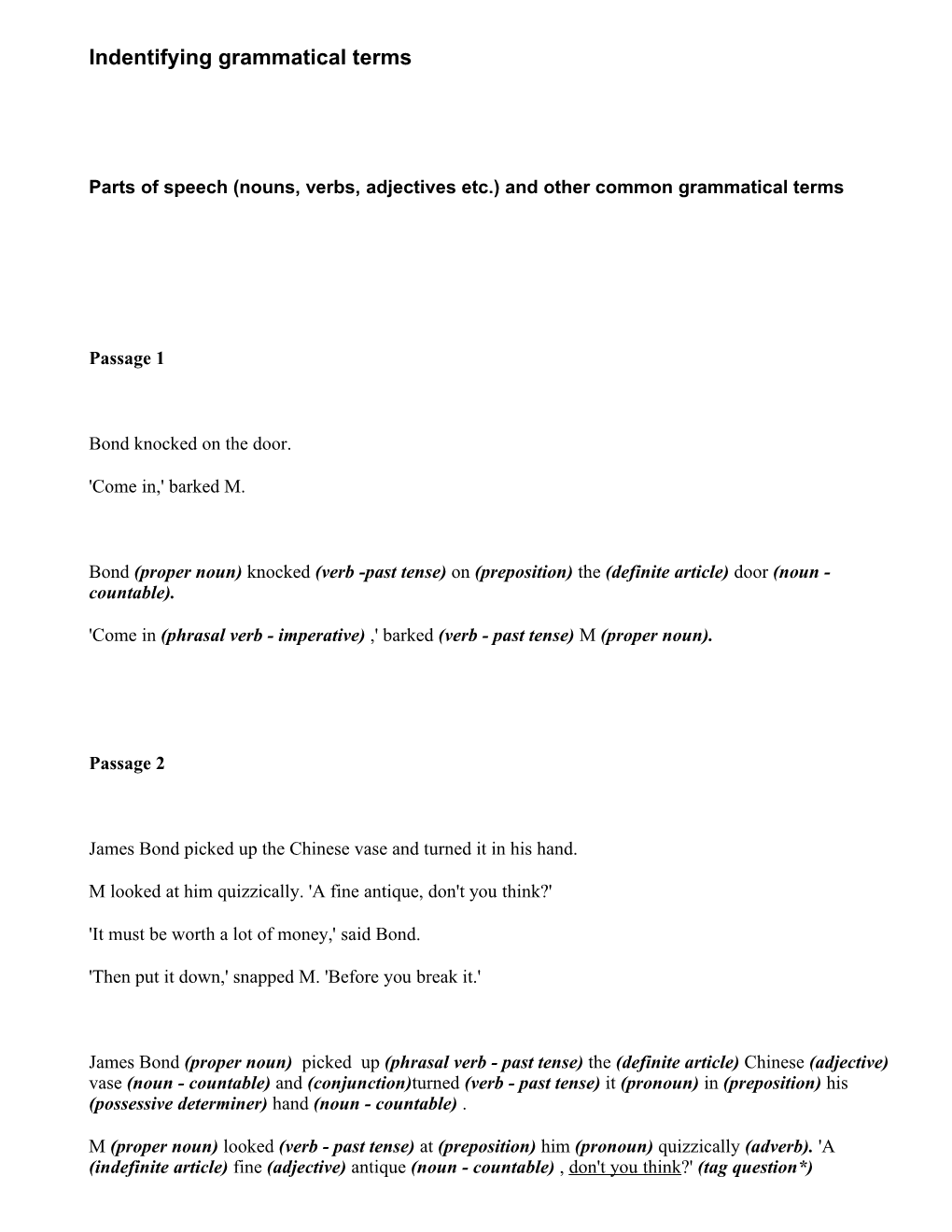 Indentifying Grammatical Terms