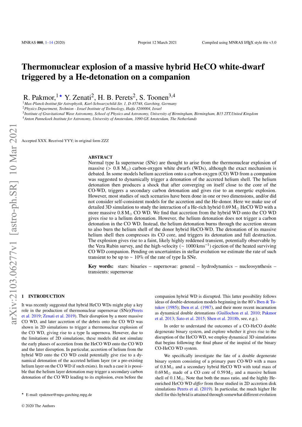 Thermonuclear Explosion of a Massive Hybrid Heco White-Dwarf Triggered by a He-Detonation on a Companion