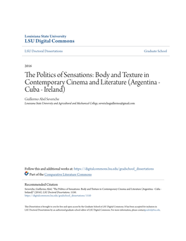 The Politics of Sensations: Body and Texture in Contemporary Cinema and Literature (Argentina – Cuba – Ireland)