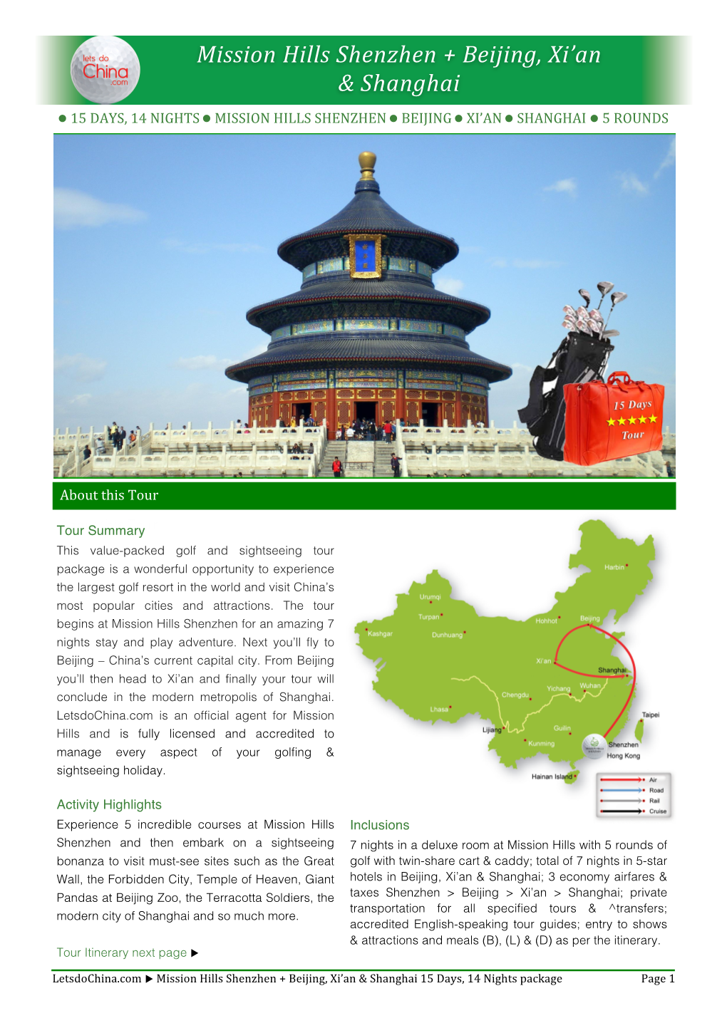 Mission Hills Shenzhen + Beijing, Xi'an & Shanghai Tour Brochure