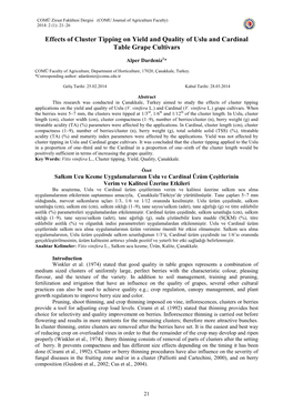 Effects of Cluster Tipping on Yield and Quality of Uslu and Cardinal Table Grape Cultivars