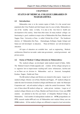 Chapter-IV: Status of Medical College Libraries in Maharashtra