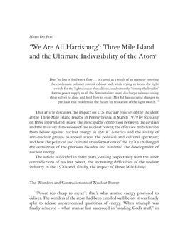 We Are All Harrisburg’: Three Mile Island and the Ultimate Indivisibility of the Atom1