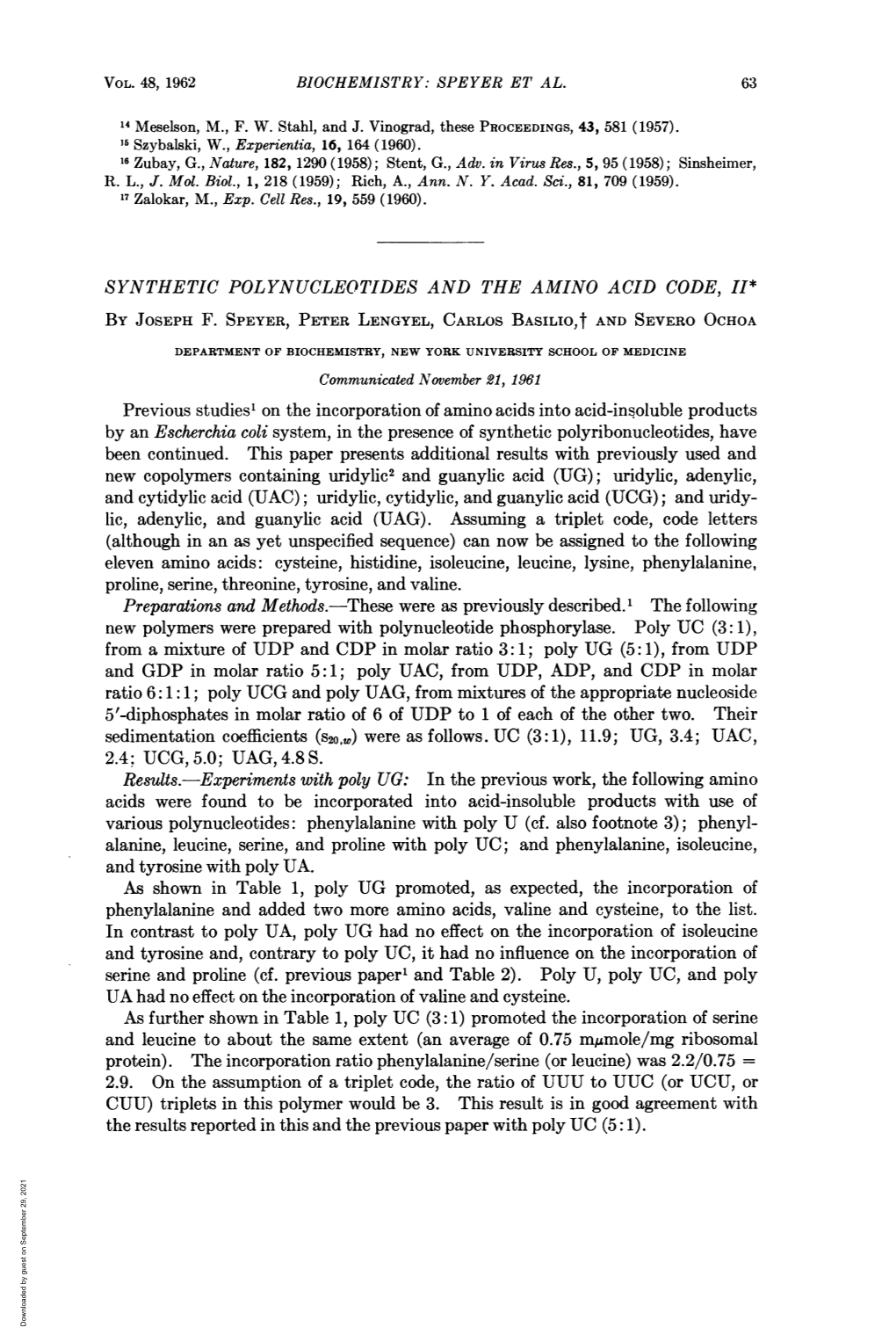 Synthetic Polynucleotides Andthe Amino Acid