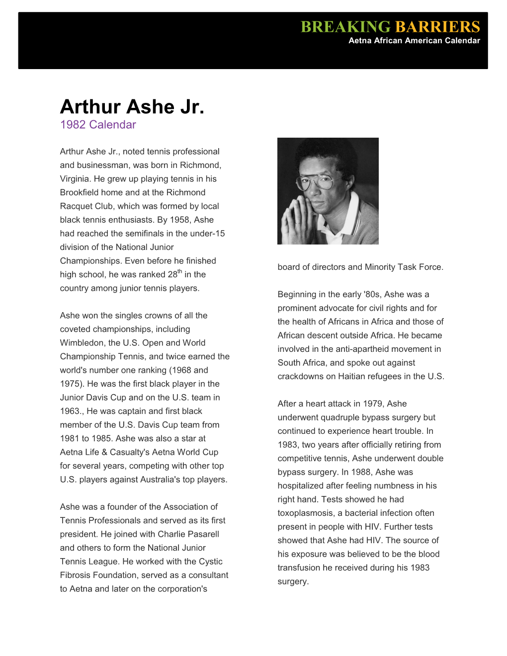 Biography of Arthur Ashe