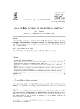 On a Finitary Version of Mathematical Analysis