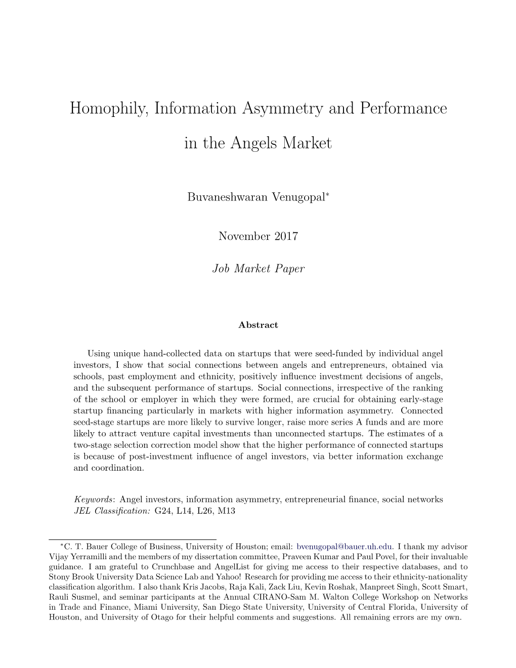 Homophily, Information Asymmetry and Performance in the Angels Market